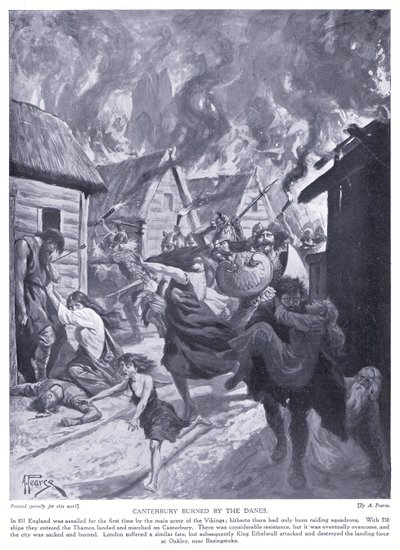 Canterbury brûlé par les Danois en 851 apr. J.-C. - Alfred Pearse